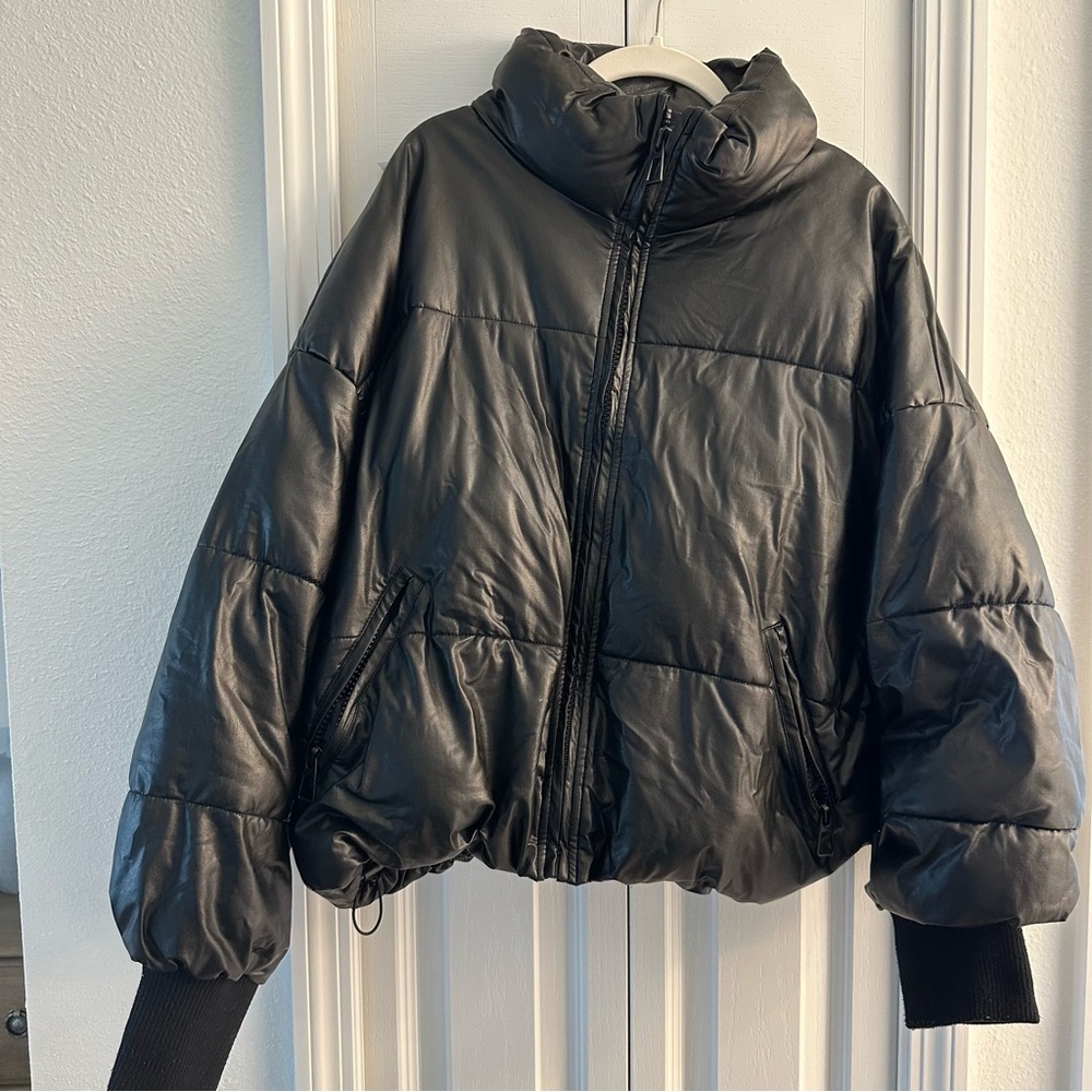 Black puffer jacket (faux leather looking)